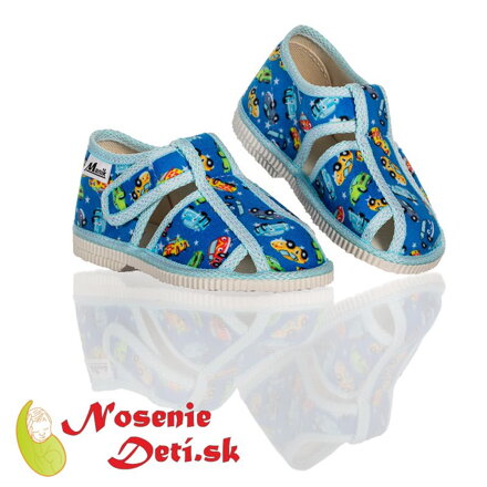 Chlapčenské plátené papučky Manik 2S Modré Autíčka