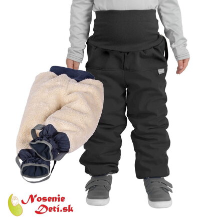 Detské softshellové zimné nohavice otepľovačky Čierne