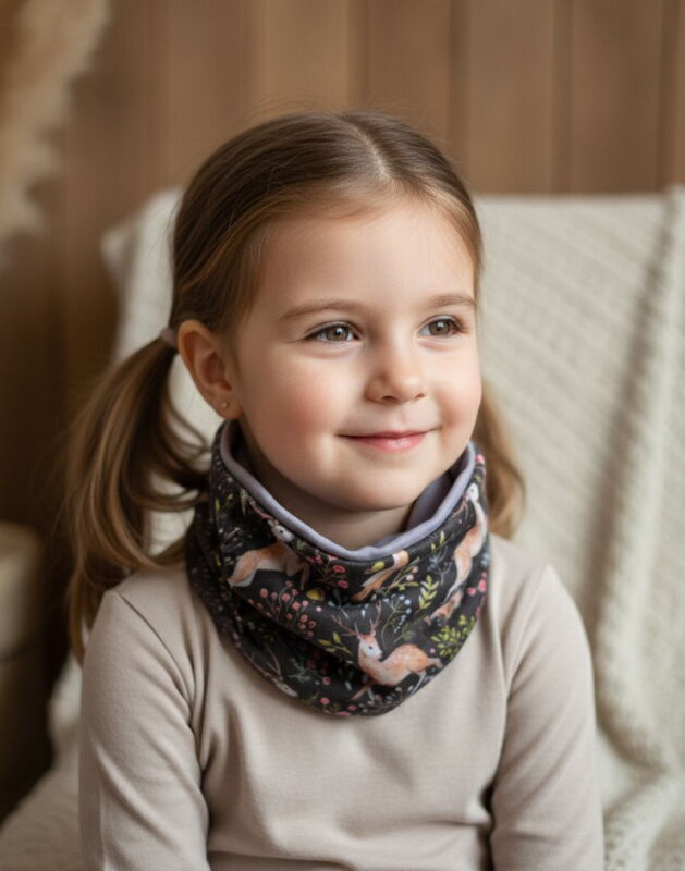 Detský  obojstranný nákrčník Fleece Bimbio bavlna Jelenček Svetlofialová