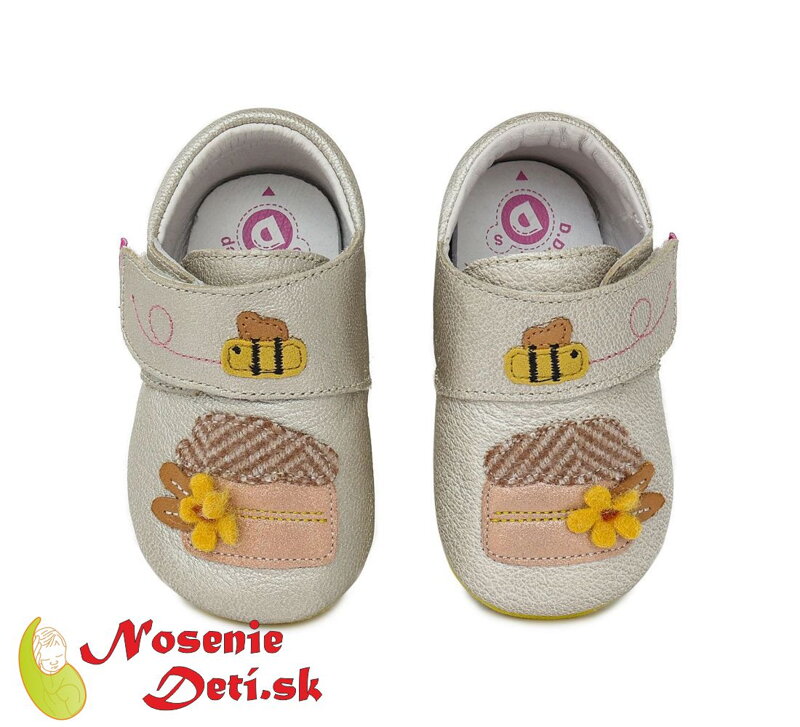 Detské kožené capačky DD Step Champagne Včielka a med Detské kožené capačky DD Step Champagne Včielka a med