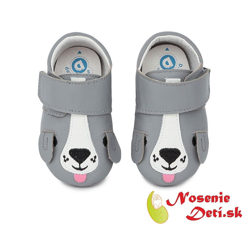 Detské kožené capačky DD Step Šedé Psík Detské kožené capačky DD Step Šedé Psík