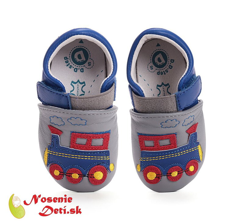 Detské kožené capačky D.D. Step Šedomodré Lokomotíva Detské kožené capačky D.D. Step Šedomodré Lokomotíva