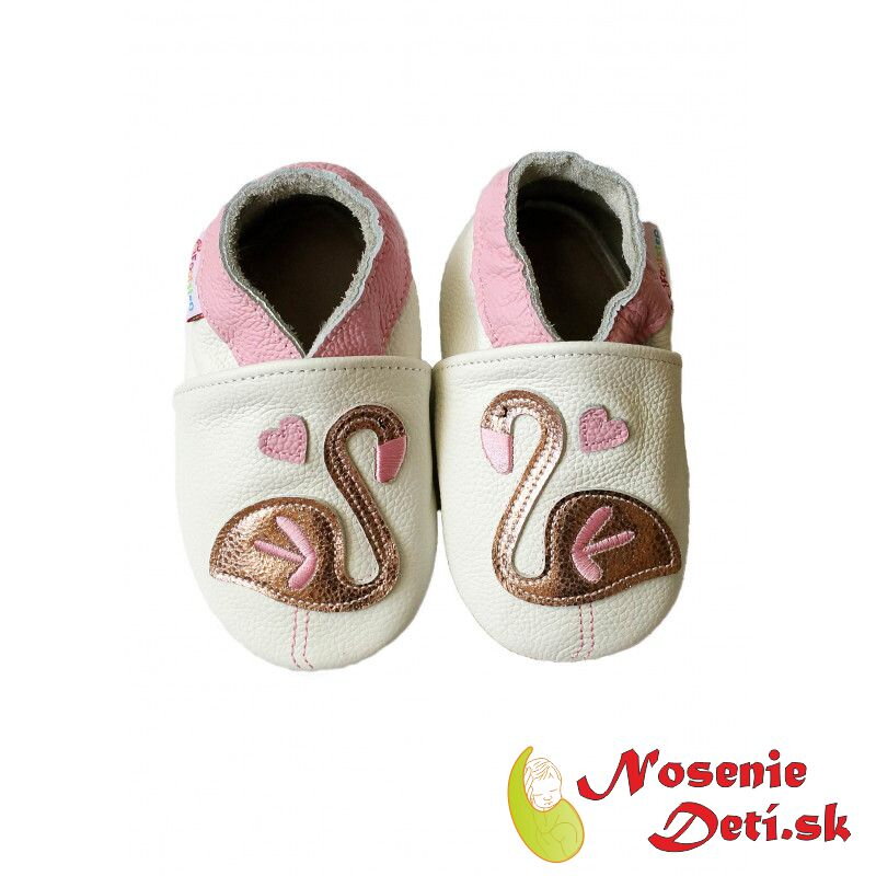 Detské kožené capačky Footstep Biele Plameniak Detské kožené capačky Footstep Biele Plameniak