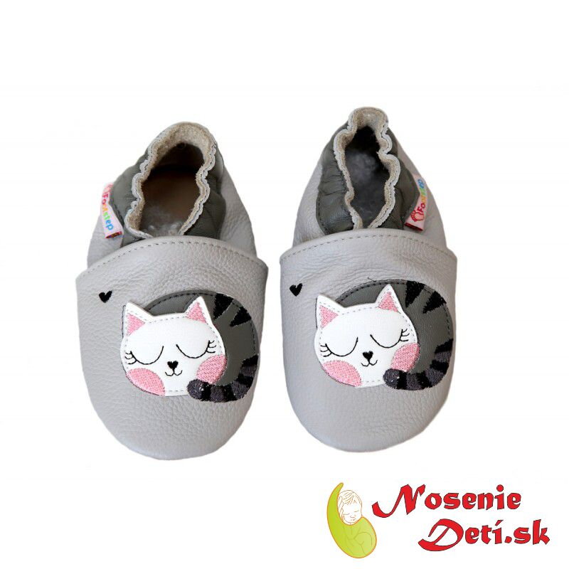 Detské kožené capačky Footstep Šedé Mačička Detské kožené capačky Footstep Šedé Mačička
