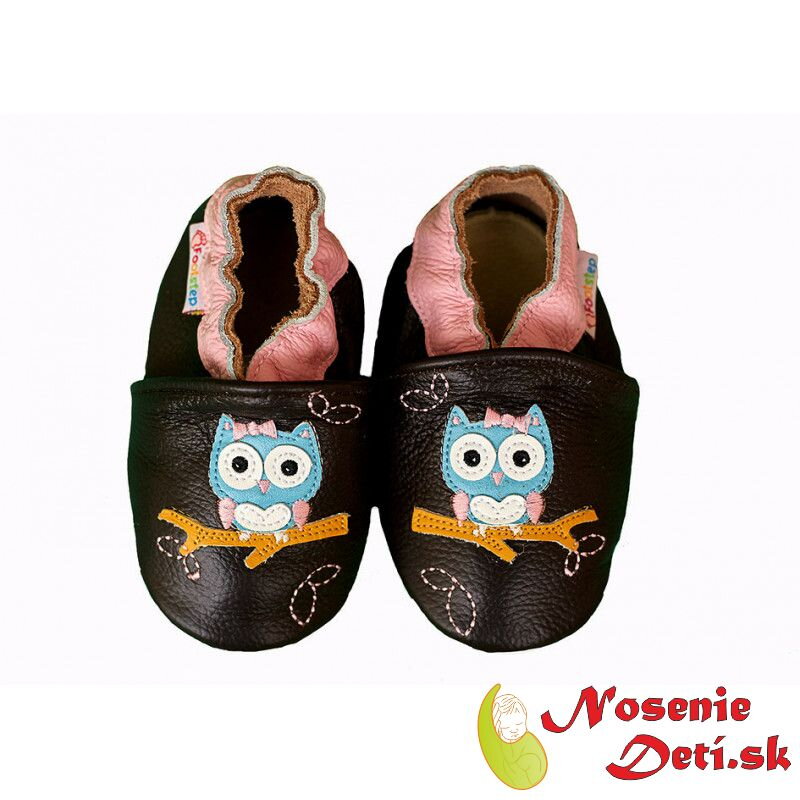 Detské kožené capačky Footstep Tmavohnedé Sovička Detské kožené capačky Footstep Tmavohnedé Sovička