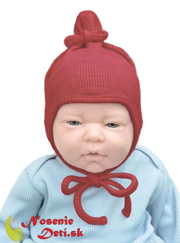 Merino vlnená dojčenská zaväzovacia čiapka Earth Red Merino vlnená dojčenská zaväzovacia čiapka Earth Red