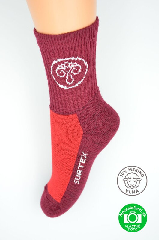 Zimné Merino vlnené ponožky pre deti Surtex Bordo Červená Zimné Merino vlnené ponožky pre deti Surtex Bordo Červená