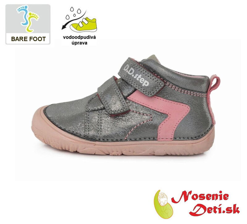 Barefoot dievčenské kotníkové topánky jarné jesenné DD Step Striebornoružové 073-504C Barefoot dievčenské kotníkové topánky jarné jesenné DD Step Striebornoružové 073-504C