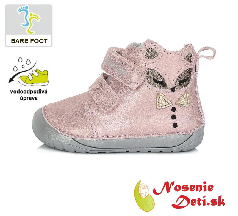 Dievčenské barefoot jarné jesenné topánky DD Step Ružovostrieborné Líška 070-534A