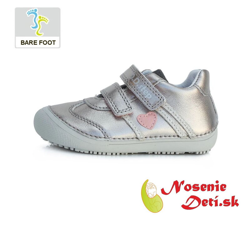 Barefoot dívčí celoroční obuv D.D. Step boty Stříbrné Srdíčko 063-348A
