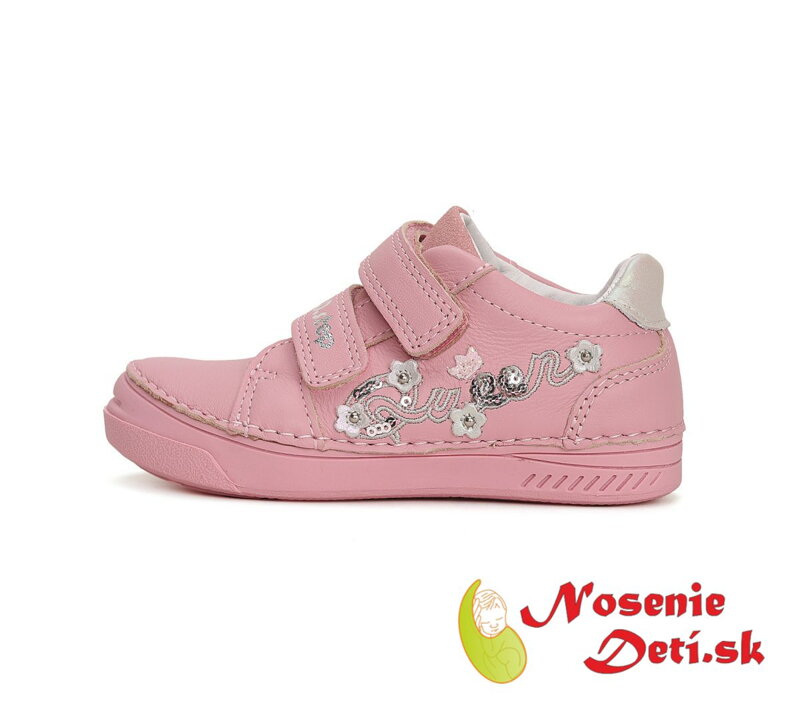Dívčí kožené celoroční boty D.D. Step Růžové Queen Kvítky 040-41475A