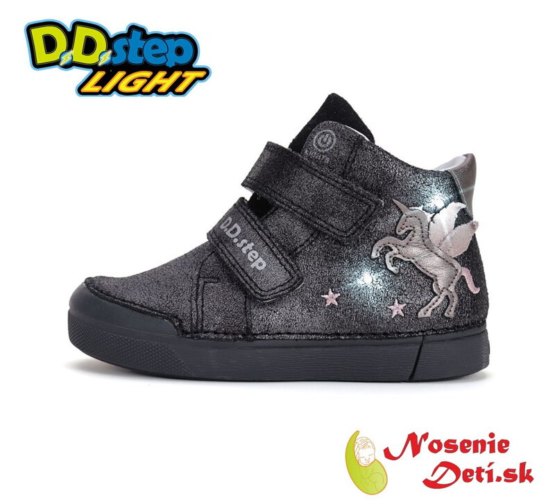 Dievčenská blikajúca obuv D.D. Step svietiace topánky Black Unicorn 068-52459B