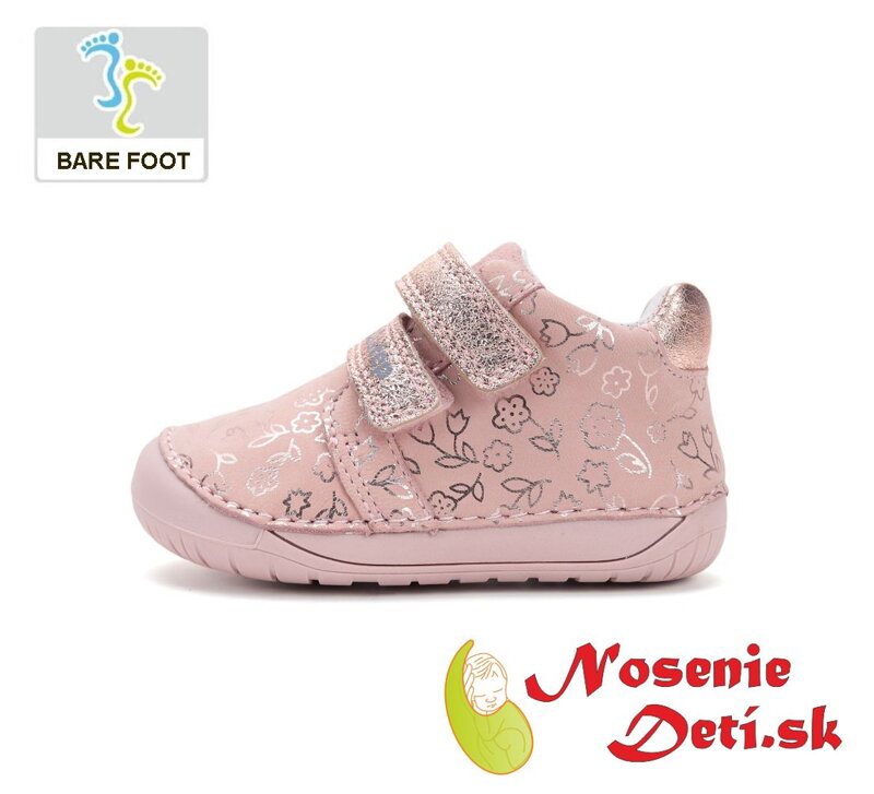 Barefoot obuv dievčenské kožené topánky D.D. Step Baby Pink Kvietky 070-52724 Barefoot obuv dievčenské kožené topánky D.D. Step Baby Pink Kvietky 070-52724