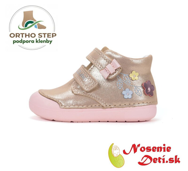 Dívčí celoroční kožené boty D. D. Step Champagne Kvítečka 066-61993A