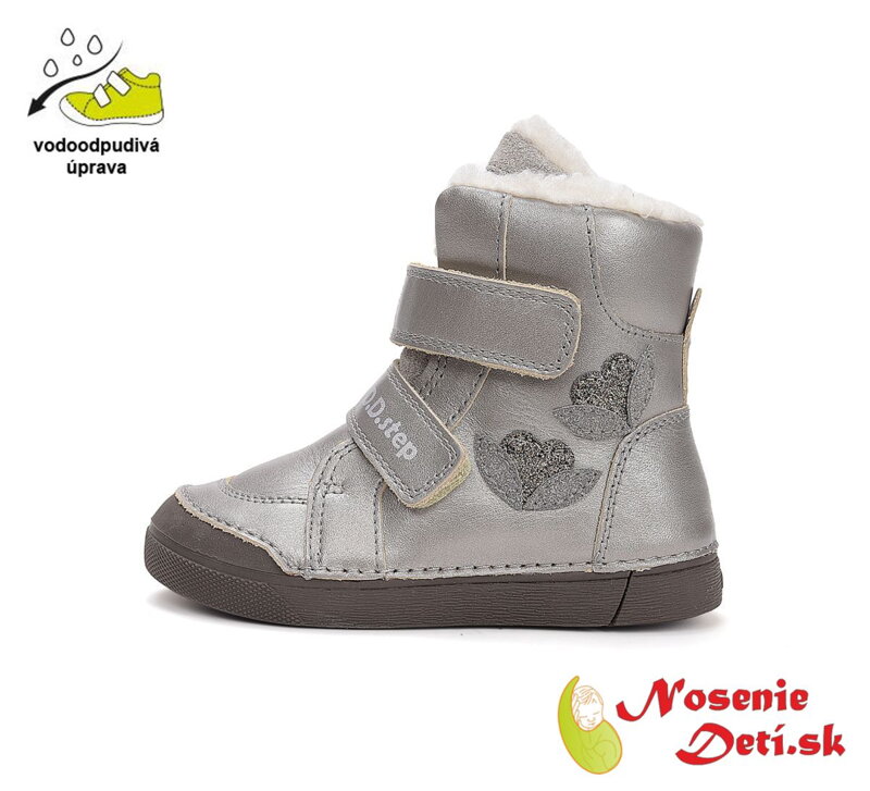 Dievčenské kožené zimné vyššie topánky D.D. Step Champagne Srdiečka 068-52320A Dievčenské kožené zimné vyššie topánky D.D. Step Champagne Srdiečka 068-52320A