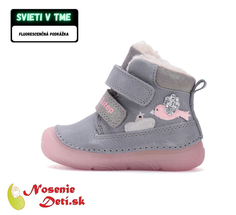 Dievčenské zimné kožené topánky D.D. Step Grey Vtáčiky 082-52314B Dievčenské zimné kožené topánky D.D. Step Grey Vtáčiky 082-52314B