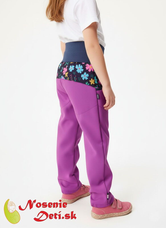 Detské softshellové nohavice Basic Ostružinové s kvietkami