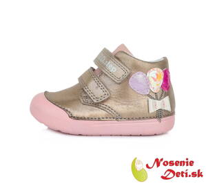 Barefoot alternatíva obuv dievčenské prechodné topánky DD Step Ružovo perleťové s balónmi 066-69A